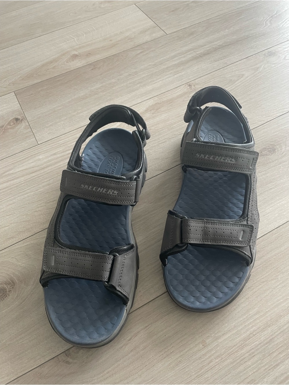Skechers men’s sandals, blue and charcoal, US 10